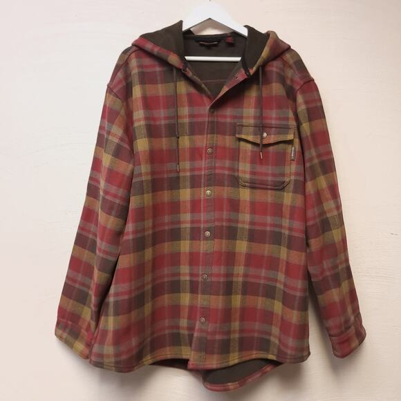 Wolverine Other - Wolverine Flannel Fleece Lined Jacket Size Xxl Shacket Red Brown Warm Cozy Used